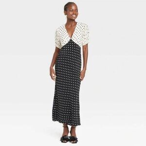 Black and Cream Polka Dot Midi Dress